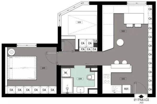 55㎡小户型一室变两居，全屋全收纳，客厅猫洞+影院，这设计可以