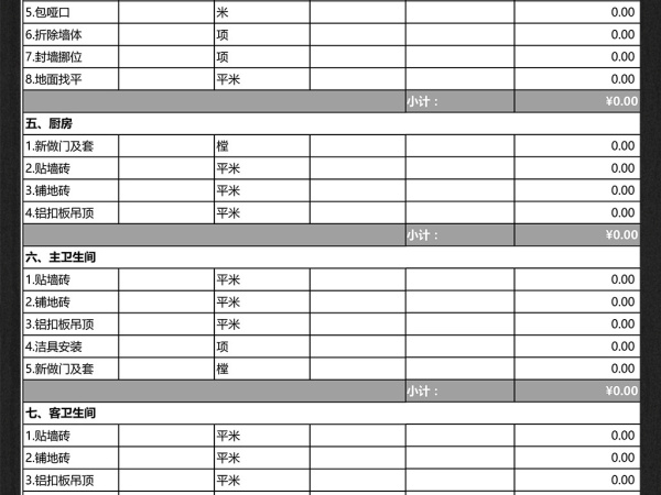 装修价格明细表